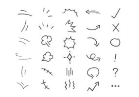 vektor uppsättning handritade cartoony uttryck tecken doodle linje stroke.