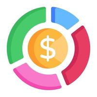 cirkeldiagram och dollar, platt ikon för finansiell graf, vektor