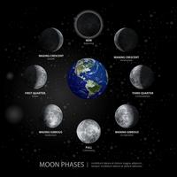 Bewegungen des Mondes phasen realistische Vektor-Illustration vektor