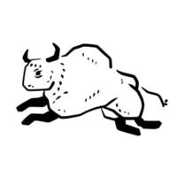 sten konst. teckning av en tjur eller oxe. primitiv tribal tecknad serie. löpande djur vektor