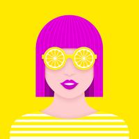 Pop Frau Porträt mit Zitrone Sonnenbrille Papier Art Design vektor