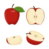 Reihe von roten Äpfeln mit grünen Blättern isoliert auf weißem Hintergrund. flache vektorillustration vektor