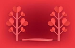 rotes podium illustration vektorkonzept liebe oder valentinstag. mit Herzen dekorieren. design für hintergrund, web, app, banner, vorlage, werbung. leeres zylinderpodium für produkt. vektor