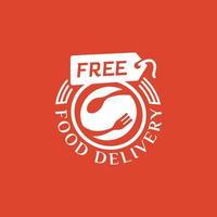 gratis matleverans på röd bakgrund. leveransetikett för online shopping. världsomspännande frakt. vektor illustration