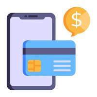 flache ikone der kartenzahlung, dollar mit telefon und kreditkarte vektor