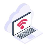 wifi-signal inuti laptop och moln, moln internet ikon vektor