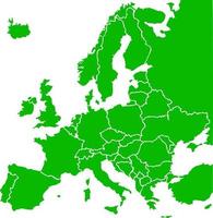 grün gefärbte Karte der europäischen Staaten. politische europakarte. vektor
