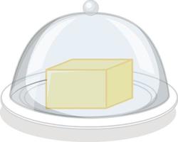 Butter auf runder Platte mit Glasabdeckung auf weißem Hintergrund vektor