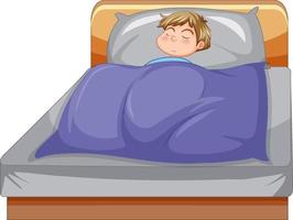 ein schlafender Junge auf dem Bett vektor