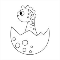 Vektor-Schwarz-Weiß-Dinosaurier-Symbol. kleine baby-dino-umrissillustration. niedliche Strichzeichnung des gerade geschlüpften Tieres, das in der Eierschale sitzt, isoliert auf weißem Hintergrund. vektor