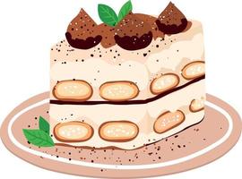 vektorillustration des leckeren tiramisu auf dem teller vektor