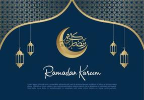 ramadan kareem mit laternen, mondkalligrafie und islamischen ornamenten