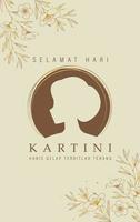 selamat hari kartini betyder glad kartini-dag. kartini är en indonesisk kvinnlig hjälte. habis gelap terbitlah terang betyder efter mörkret kommer ljus. vektor illustration