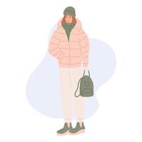 eine junge Frau in Winterkleidung. Streetstyle-Mädchen. stilvolle menschen in modischer kleidung. flache vektorillustration vektor