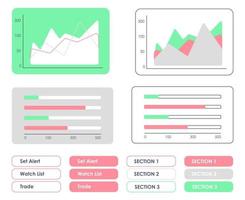 handel med infographics ui element kit. business isolerade vektor instrumentpanel komponenter. platt gränssnitt knappar mall. webbdesign widgetsamling för mobilapplikation med lätt tema