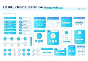 Online-Medizin-UI-Elemente-Kit. Gesundheitswesen isolierte Vektorkomponenten. flache navigationsmenüs und vorlagen für schnittstellenschaltflächen. Webdesign-Widget-Sammlung für mobile Anwendungen mit hellem Thema vektor