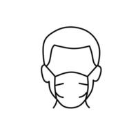 Mann in Gesichtsmaske Liniensymbol, Krankheitsprävention Piktogramm Vektor. schutz vor coronavirus, luftverschmutzung, staub, grippeillustration, schild für sanitätshaus. vektor
