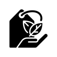 Eco-Marke schwarzes Glyphen-Symbol. nachhaltiges Geschäft. umweltfreundliche und vegane Produkte. Online Einkaufen. Website-Schnittstelle. Schattenbildsymbol auf Leerraum. solides Piktogramm. vektor isolierte illustration