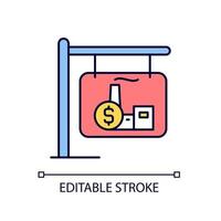 industriell egendom som säljer rgb färgikon. fabrik och lager till salu. kommersiella fastigheter. fastighet. isolerade vektor illustration. enkel fylld linjeritning. redigerbar linje. arial teckensnitt som används