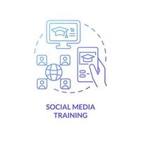 Social-Media-Training blaues Farbverlauf-Konzept-Symbol. Unternehmenslernen online abstrakte Idee dünne Linie Illustration. isolierte Umrisszeichnung. editierbarer Strich. Roboto-Medium, unzählige pro-fette Schriftarten verwendet vektor