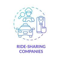 Ride-Sharing-Unternehmen blaues Farbverlauf-Konzept-Symbol. Personenkraftwagen. lieferung geschäft abstrakte idee dünne linie illustration. isolierte Umrisszeichnung. Roboto-Medium, unzählige pro-fette Schriftarten verwendet vektor