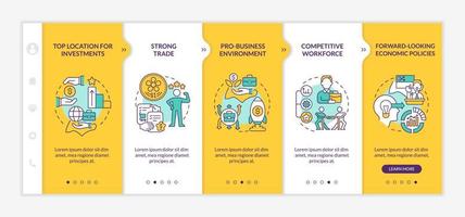 Geschäftstätigkeit in Singapur gelbe und orange Onboarding-Vorlage. Top-Lage. Responsive mobile Website mit linearen Konzeptsymbolen. Webseiten-Komplettlösung 5-Schritt-Bildschirme. lato-fett, normale Schriftarten verwendet vektor
