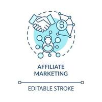 affiliate marknadsföring blå konceptikon. tjäna pengar online strategi abstrakt idé tunn linje illustration. tjäna provision. affiliate marknadsförare. vektor isolerade kontur färgritning. redigerbar linje