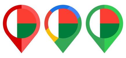 flaches Kartenmarkierungssymbol mit Madagaskar-Flagge isoliert auf weißem Hintergrund vektor