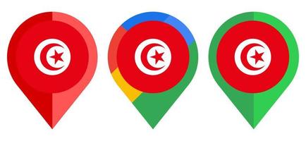 platt kartmarkeringsikon med Tunisiens flagga isolerad på vit bakgrund vektor
