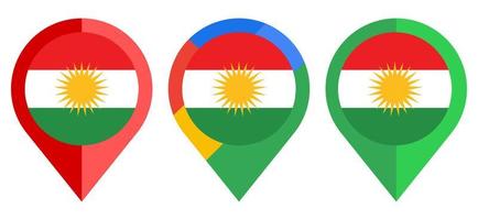 flaches Kartenmarkierungssymbol mit irakisch-kurdischer Flagge isoliert auf weißem Hintergrund vektor