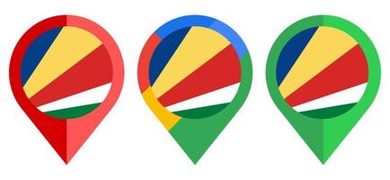 platt kartmarkör ikon med Seychellerna flagga isolerad på vit bakgrund vektor