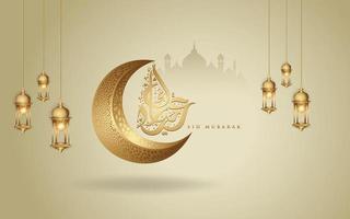 eid mubarak arabisk kalligrafi hälsning design islamisk linje moské kupol med klassiskt mönster och lykta för element publicering. gratulationskort, bakgrund, tapeter, banner och andra användare vektor