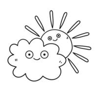 cartoon doodle glückliche wolke und sonne. Freundschaft. Wetter-Logo. vektor