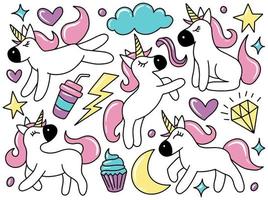 unicorn doodle clip art samling vektor