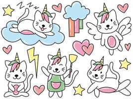 unicorn cat doodle clip art samling vektor