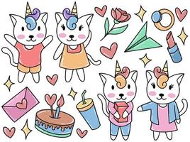 unicorn cat doodle clip art samling vektor