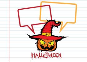 Halloween-Karte mit Kürbis und sprechender Spracheblase vektor