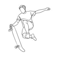fortlaufende Linienzeichnung eines Mannes, der Skateboard spielt vektor