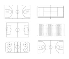 skizzieren sportplätze und gerichte basketball tennis fußball fußball eishockey. vektor