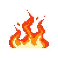 lodernde Flammen des Pixelfeuers. flammendes rotes Feuer mit Lichtzungen und Funken. Explosionsenergie und Vektorkatastrophe vektor