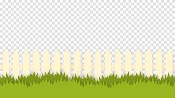 rustikaler zaun in grüner gras-isolierter vorlage. Weiß gestrichener Lattenzaun aus Holz ertrank in dichten Büschen und Unkraut Sommerlandschaft gemütlicher Landlebensvektor vektor