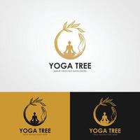 yoga logotyp lager design. mänsklig meditation i lotusblomma vektorillustration i lila färg vektor