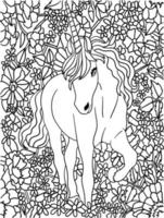unicorn walking blomma målarbok för vuxna vektor