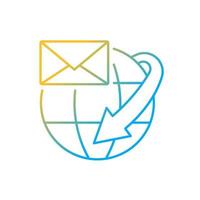 Lineares Vektorsymbol für den internationalen Postversandverlauf. Postunternehmen weltweit bereitgestellt. Briefe ausliefern. dünne Linie Farbsymbol. Piktogramm im modernen Stil. Vektor isoliert Umrisszeichnung