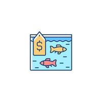 RGB-Farbsymbol für lebenden Fischhandel. Frischfangverkauf. Aquarien- und Zierfische. Verbraucher verlangen. Kommerzieller Fischfang. Fischmarkt. isolierte vektorillustration. einfache gefüllte Strichzeichnung vektor