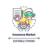 Symbol für das Konzept des Versicherungsmarktes. Leben, Fahrzeug, Immobilien, Krankenversicherung. Finanzschutz abstrakte Idee dünne Linie Illustration. Vektor isolierte Umrissfarbe Zeichnung. editierbarer Strich