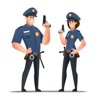 polizisten und polizistinnen, die waffen-zeichentrickfiguren halten vektor