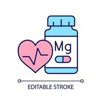 magnesium kosttillskott rgb färgikon. läkemedel för att förebygga hjärtsjukdomar. slagbekämpning. hjärtinfarkt och förebyggande av hjärtstopp. isolerade vektor illustration. enkel fylld linjeteckning