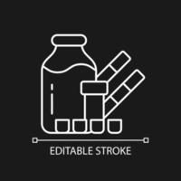 Melaminkontaminationstest weißes lineares Symbol für dunkles Thema. gesundheitsschädlicher Lebensmittelzusatzstoff. dünne linie anpassbare illustration. isoliertes Vektorkontursymbol für den Nachtmodus. editierbarer Strich vektor