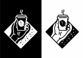 svart och vit linjekonstillustration av hand som håller en kaffe vektor